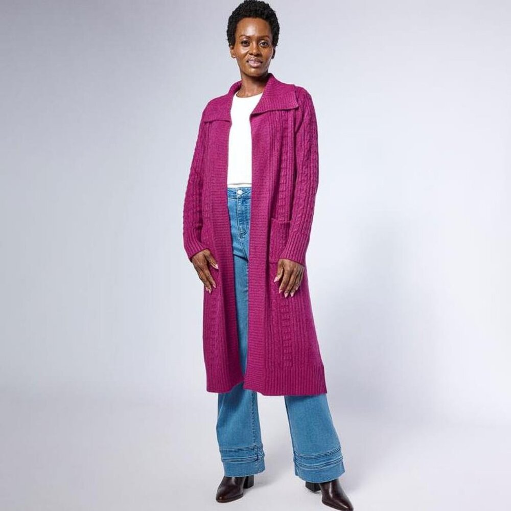 TWRHLL BY CHRISTIE BRINKLEY Women's Cable Knit Cardigan Size M In Mulberry